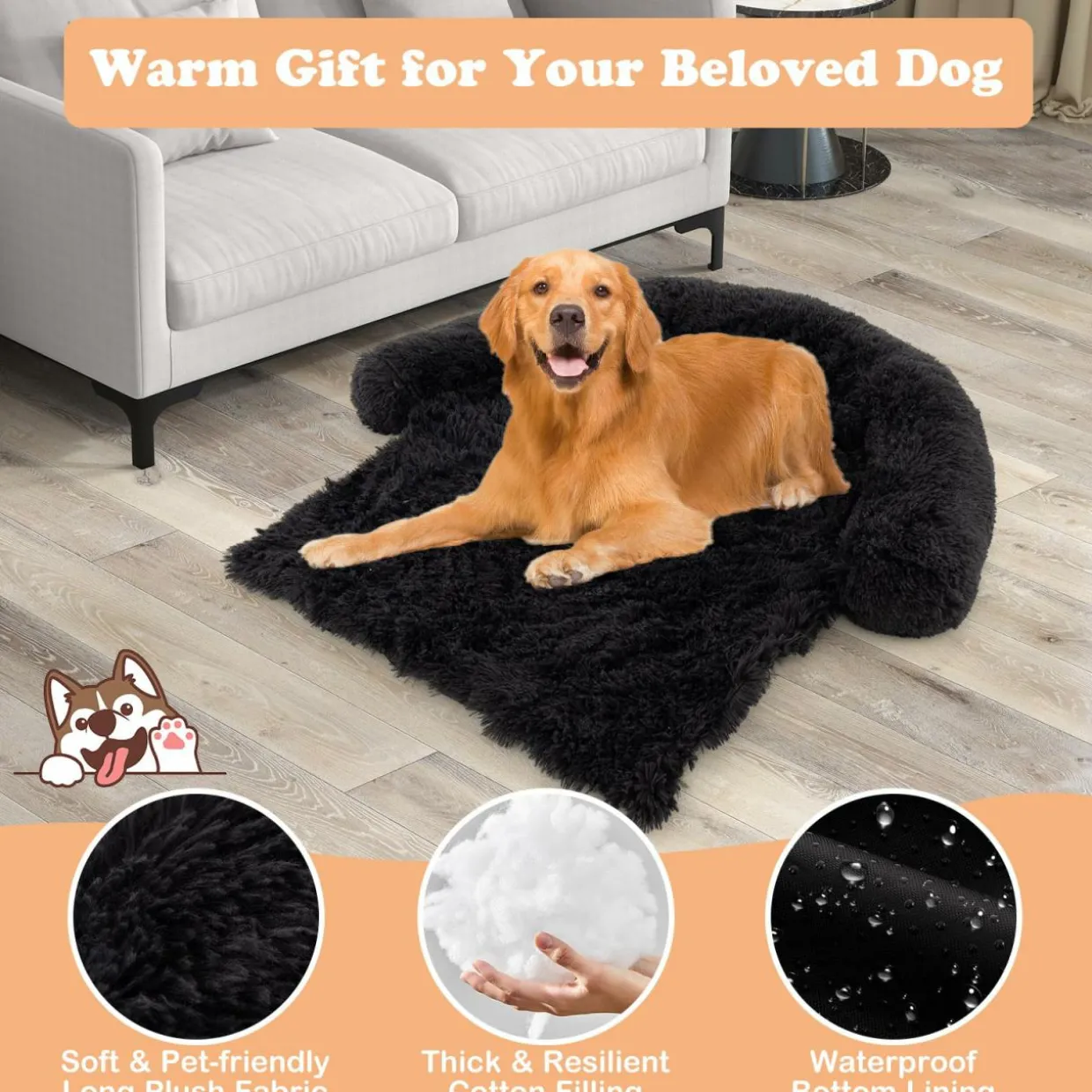 Tangkula Calming Dog Bed, Fluffy Plush Dog Mat Cover Protector for Couch with Detachable Washable Cover