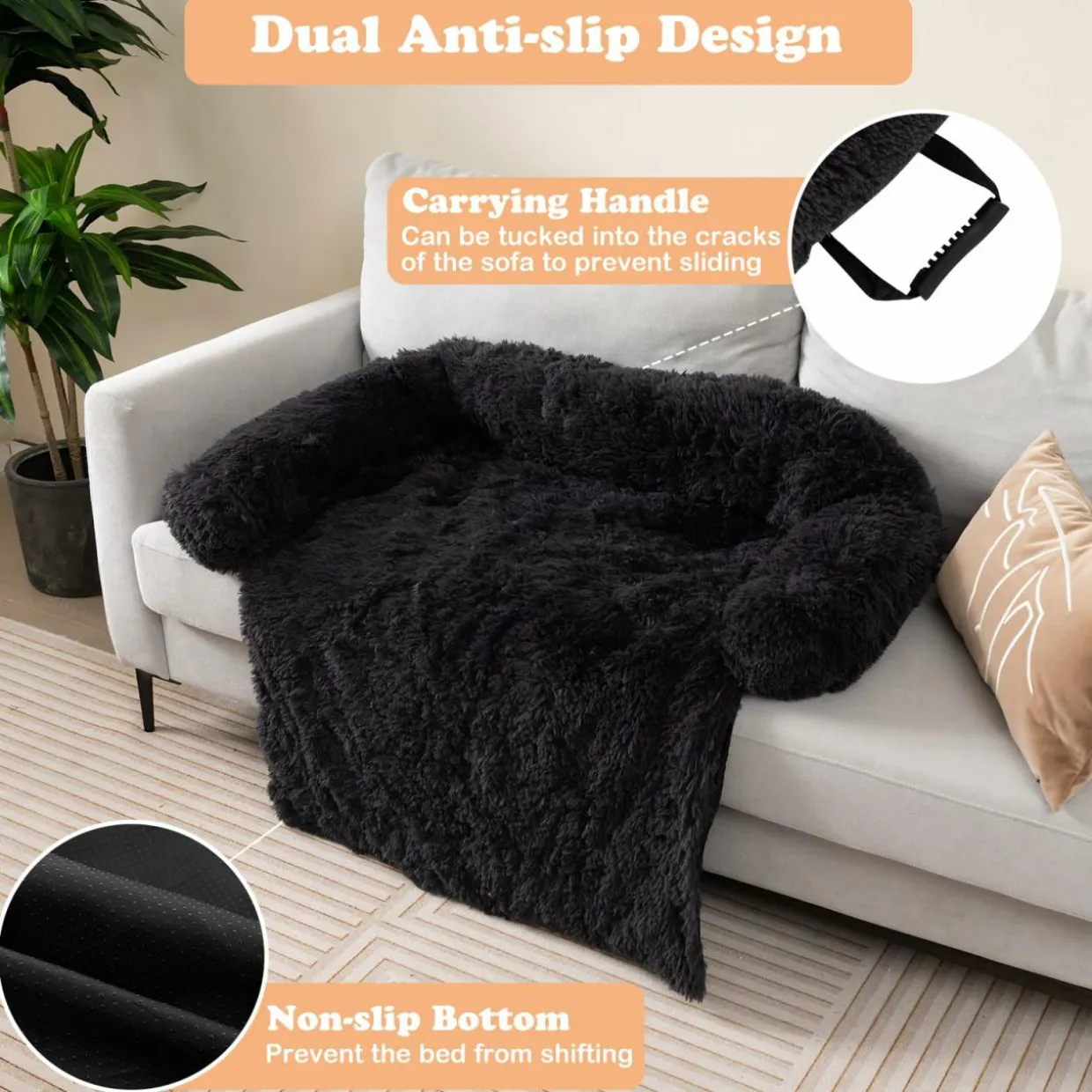 Tangkula Calming Dog Bed, Fluffy Plush Dog Mat Cover Protector for Couch with Detachable Washable Cover