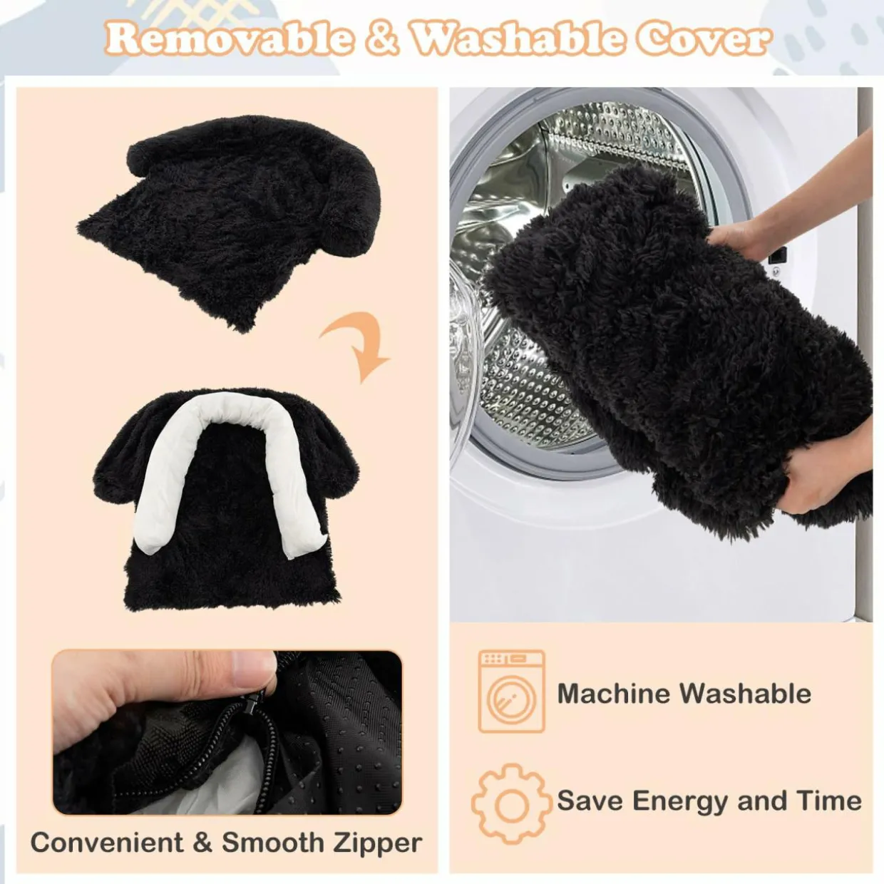 Tangkula Calming Dog Bed, Fluffy Plush Dog Mat Cover Protector for Couch with Detachable Washable Cover