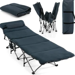 Tangkula Camping Cot for Adults, Folding Sleeping Cot with Removable Mattress, Pillow, Side Pocket