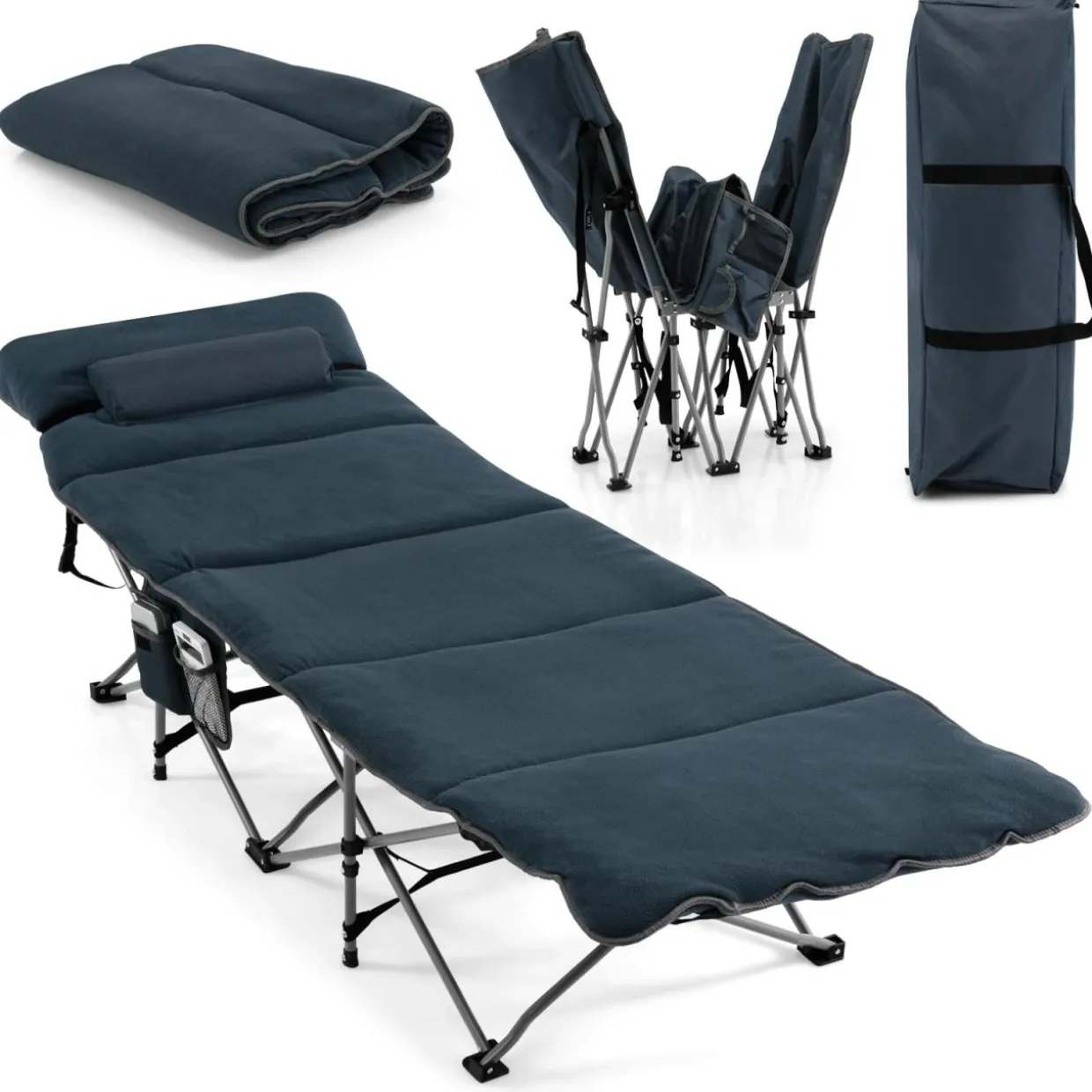 Tangkula Camping Cot for Adults, Folding Sleeping Cot with Removable Mattress, Pillow, Side Pocket