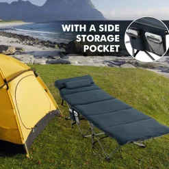Tangkula Camping Cot for Adults, Folding Sleeping Cot with Removable Mattress, Pillow, Side Pocket