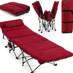 Tangkula Camping Cot for Adults, Folding Sleeping Cot with Removable Mattress, Pillow, Side Pocket