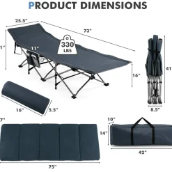 Tangkula Camping Cot for Adults, Folding Sleeping Cot with Removable Mattress, Pillow, Side Pocket
