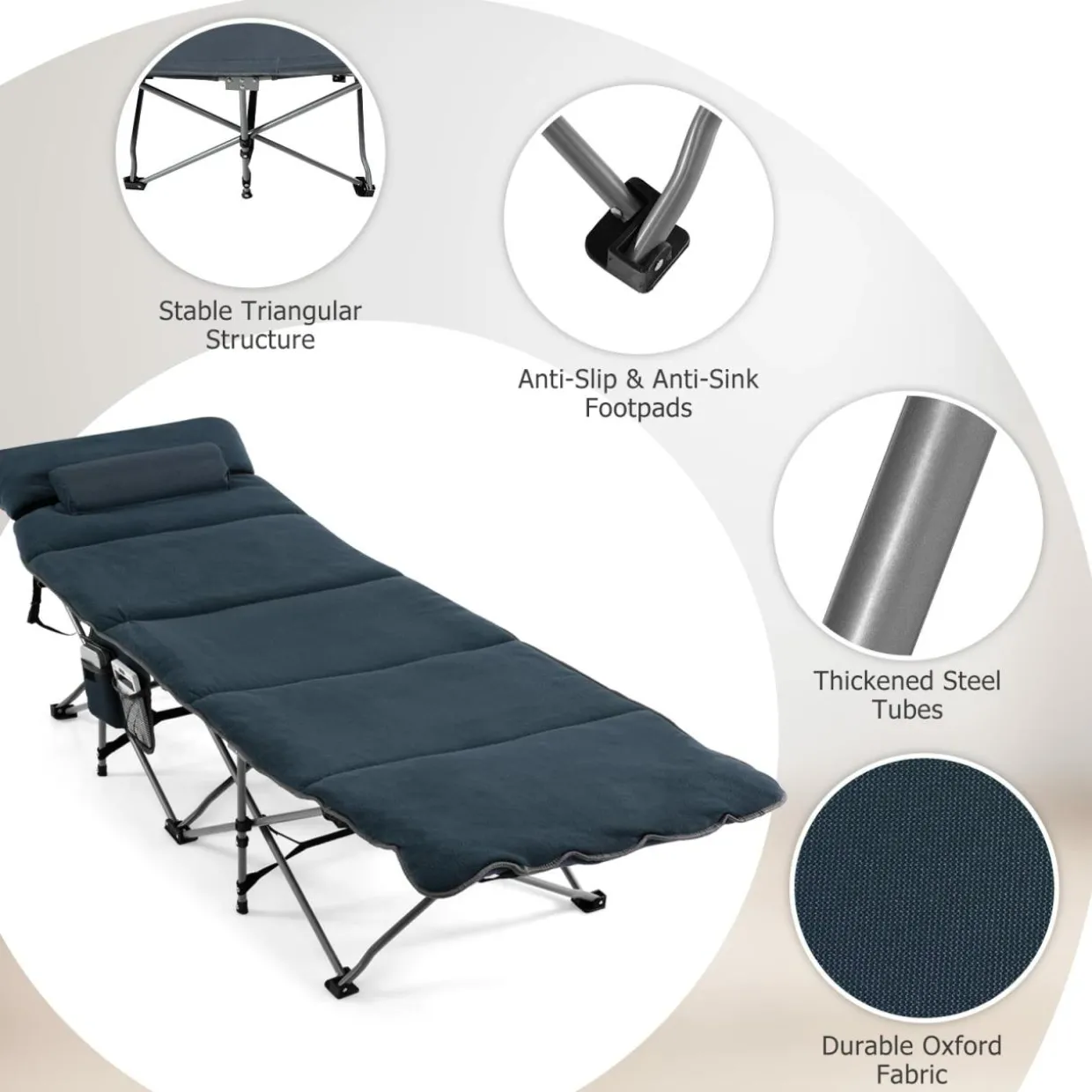 Tangkula Camping Cot for Adults, Folding Sleeping Cot with Removable Mattress, Pillow, Side Pocket