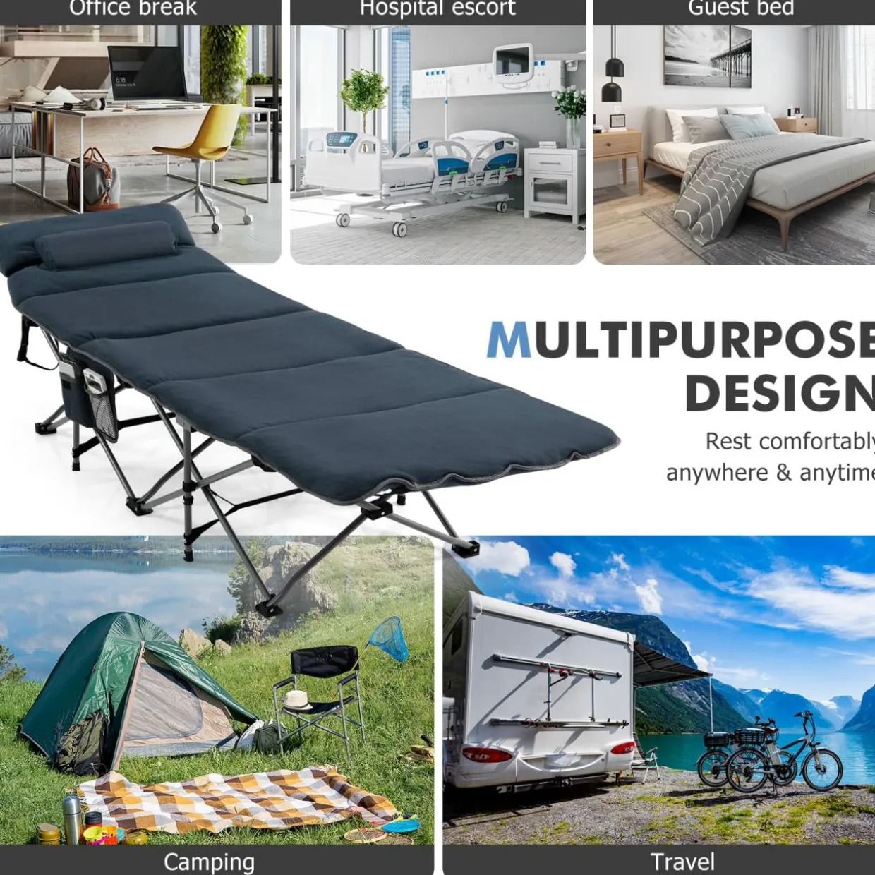 Tangkula Camping Cot for Adults, Folding Sleeping Cot with Removable Mattress, Pillow, Side Pocket