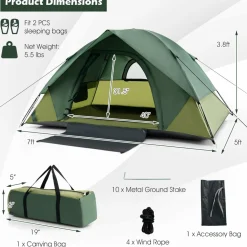 TANGKULA Camping Tent for 2 People, Portable Lightweight Backpacking Tent