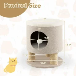 Tangkula Cat Condo Stool for Indoor Cats, Pet House Ottoman & Kitty Bed with Scratching Posts & Plush Ball Toy