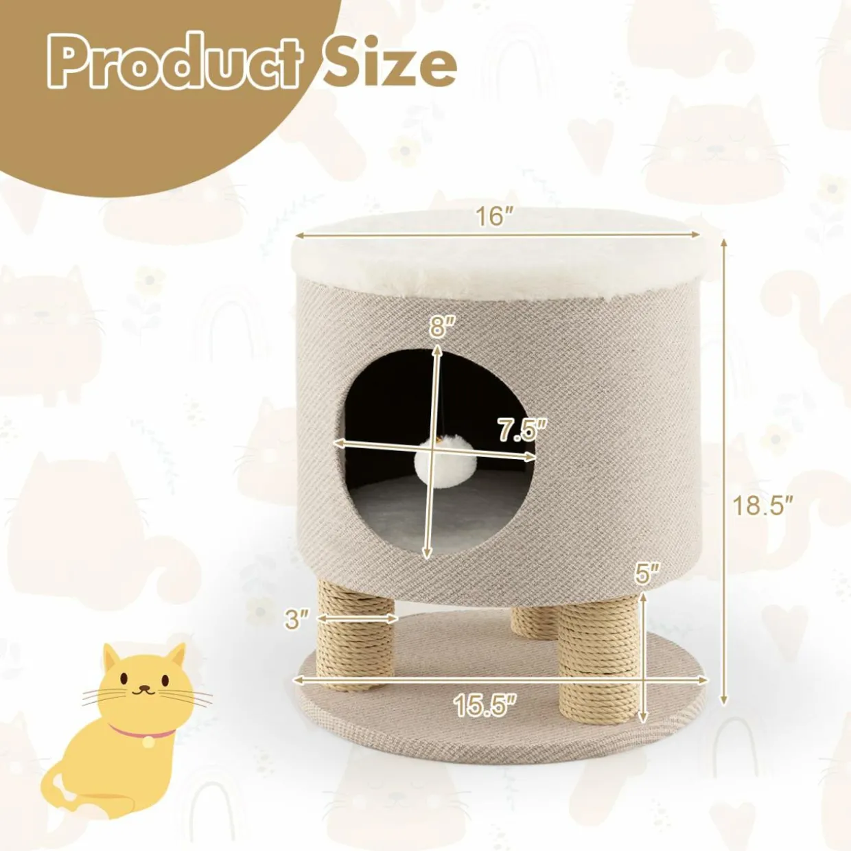 Tangkula Cat Condo Stool for Indoor Cats, Pet House Ottoman & Kitty Bed with Scratching Posts & Plush Ball Toy
