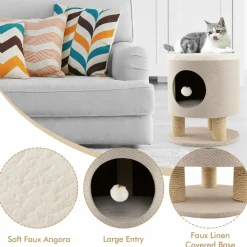 Tangkula Cat Condo Stool for Indoor Cats, Pet House Ottoman & Kitty Bed with Scratching Posts & Plush Ball Toy