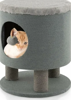 Tangkula Cat Condo Stool for Indoor Cats, Pet House Ottoman & Kitty Bed with Scratching Posts & Plush Ball Toy