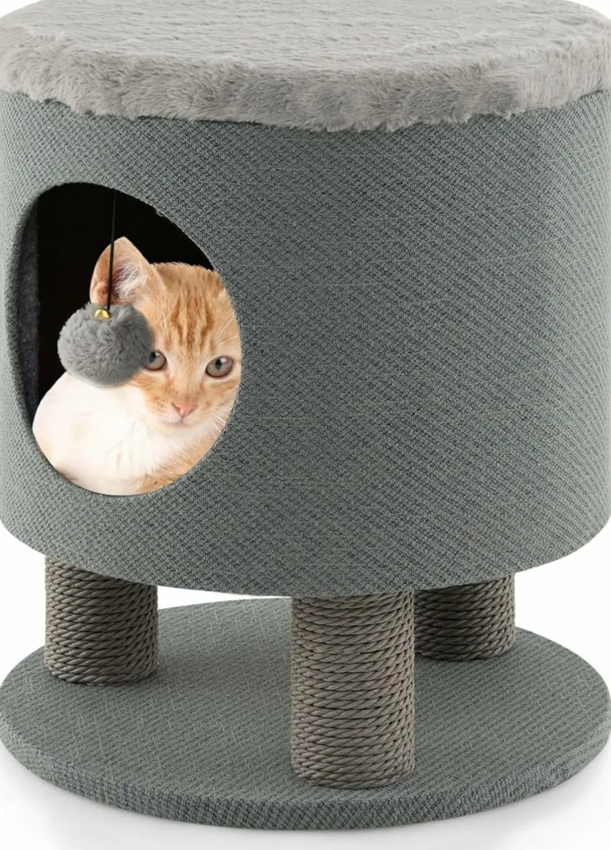 Tangkula Cat Condo Stool for Indoor Cats, Pet House Ottoman & Kitty Bed with Scratching Posts & Plush Ball Toy