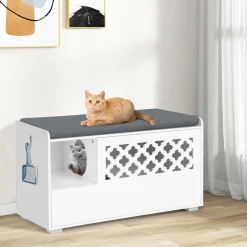 Tangkula Cat Litter Box Enclosure, Hidden Litter Box with Removable Cushion & Flip-Down Opening