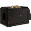 Tangkula Cat Litter Box Enclosure, Wooden Cat House Side Table w/Removable Divider