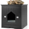 Tangkula Cat Litter Box Enclosure with Flip Half Door, Private Enclosed Cat Washroom with Magnetic Door Latch