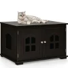 Tangkula Cat Litter Box Enclosure, Nightstand Cat House w/Double Doors & Windows
