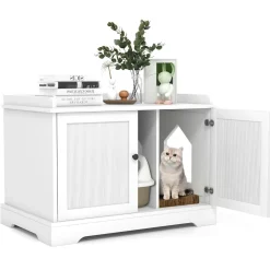 Tangkula Cat Litter Box Enclosure with Cat Scratching Pad