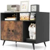 Tangkula Cat Litter Box Enclosure, Hidden Cat Washroom Furniture with Double Door Cabinet