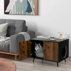 Tangkula Cat Litter Box Enclosure, Hidden Cat Washroom Cabinet with 2 Doors