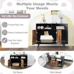 Tangkula Cat Litter Box Enclosure, Hidden Cat Washroom Furniture with Double Door Cabinet