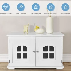 Tangkula Cat Litter Box Enclosure, Nightstand Cat House w/Double Doors & Windows