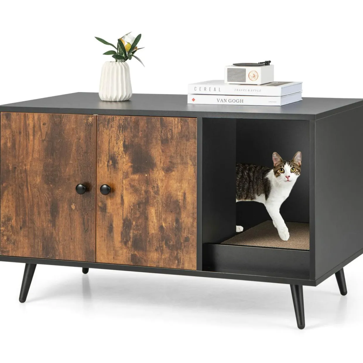Tangkula Cat Litter Box Enclosure, Cat Washroom W/Divider