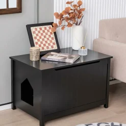 Tangkula Cat Litter Box Enclosure, Flip Top Hidden Cat Washroom with Removable Divider