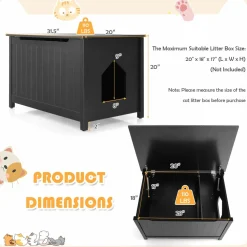 Tangkula Cat Litter Box Enclosure, Flip Top Hidden Cat Washroom with Removable Divider