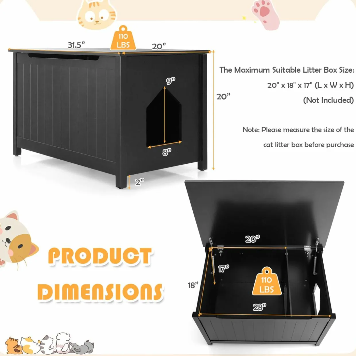 Tangkula Cat Litter Box Enclosure, Flip Top Hidden Cat Washroom with Removable Divider