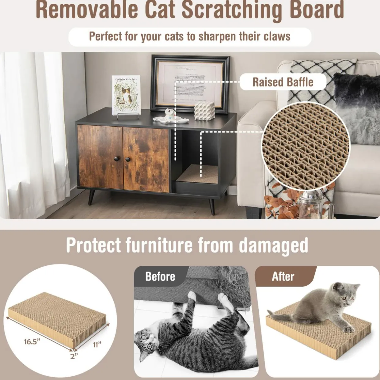 Tangkula Cat Litter Box Enclosure, Cat Washroom W/Divider