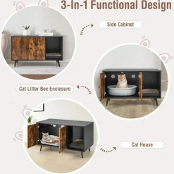 Tangkula Cat Litter Box Enclosure, Cat Washroom W/Divider