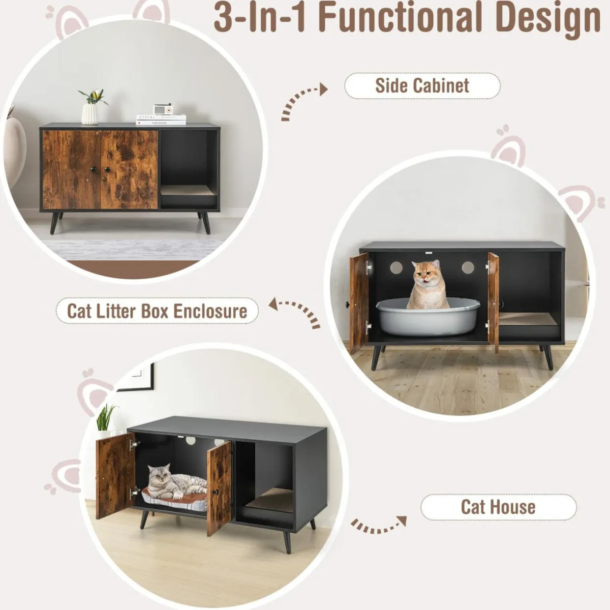 Tangkula Cat Litter Box Enclosure, Cat Washroom W/Divider