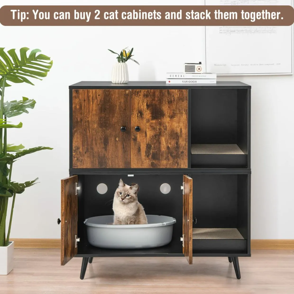 Tangkula Cat Litter Box Enclosure, Cat Washroom W/Divider