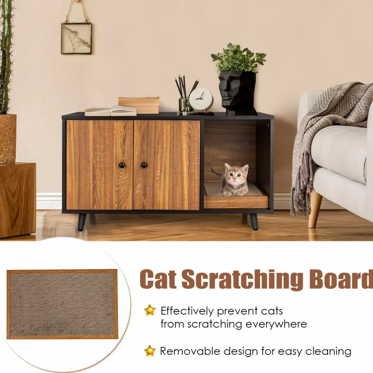 Tangkula Cat Litter Box Enclosure, Cat Washroom W/Divider