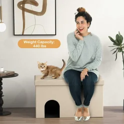 Tangkula Cat Litter Box Enclosure, Hidden Litter Box Furniture Ottoman with Urine Proof Litter Mat