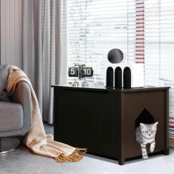 Tangkula Cat Litter Box Enclosure, Flip Top Hidden Cat Washroom with Removable Divider