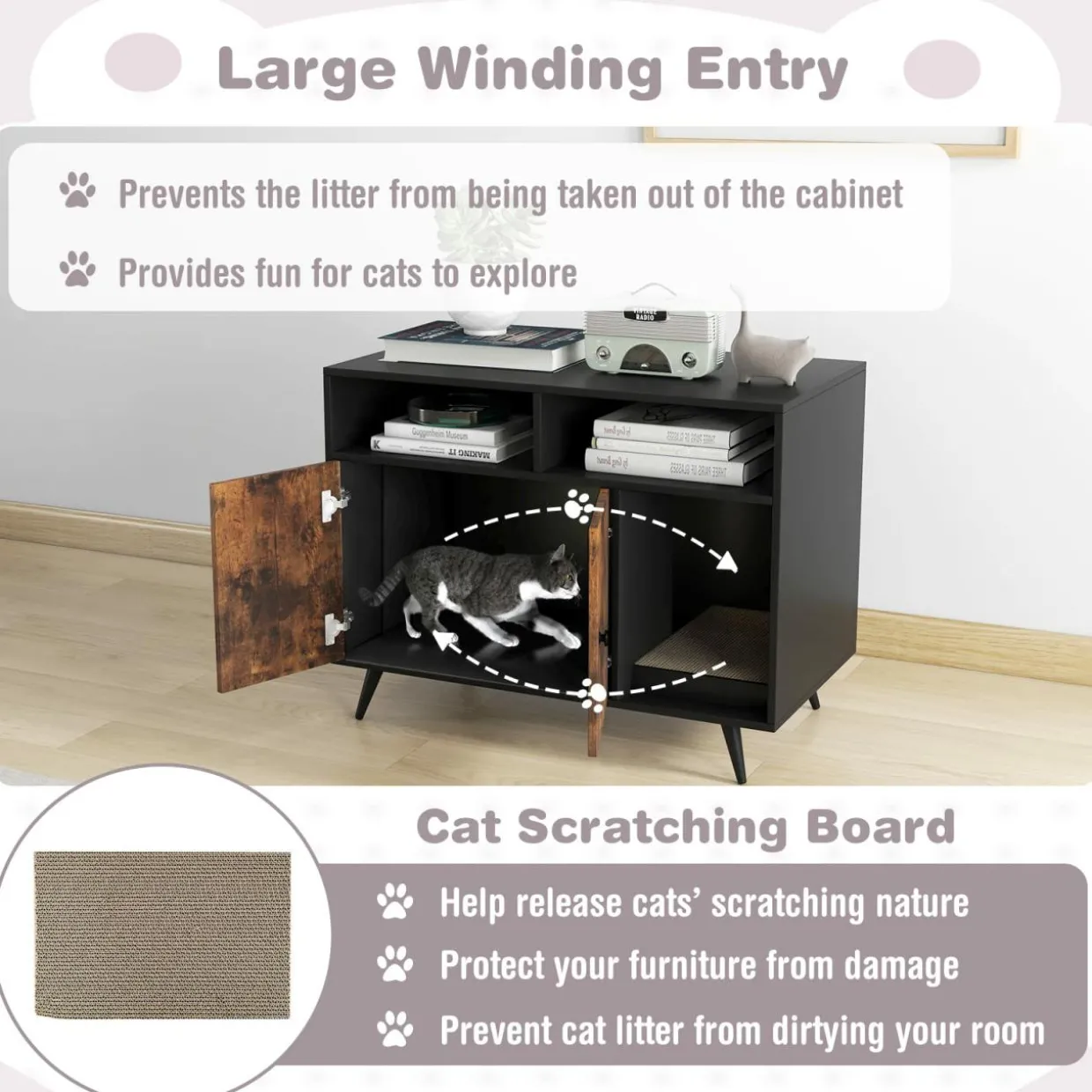 Tangkula Cat Litter Box Enclosure, Hidden Cat Washroom Furniture with Double Door Cabinet