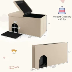 Tangkula Cat Litter Box Enclosure, Hidden Litter Box Furniture Ottoman with Urine Proof Litter Mat