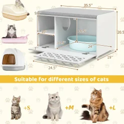 Tangkula Cat Litter Box Enclosure, Hidden Litter Box with Removable Cushion & Flip-Down Opening