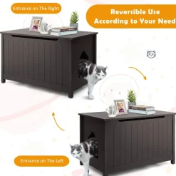 Tangkula Cat Litter Box Enclosure, Flip Top Hidden Cat Washroom with Removable Divider