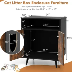 Tangkula Cat Litter Box Enclosure, 2-in-1 Cat Washroom Cabinet with Open Compartment