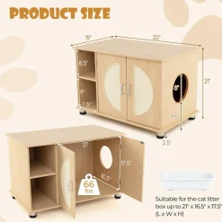 Tangkula Cat Litter Box Enclosure, Hidden Cat Washroom with Storage Shelf, Sisal Scratching Doors