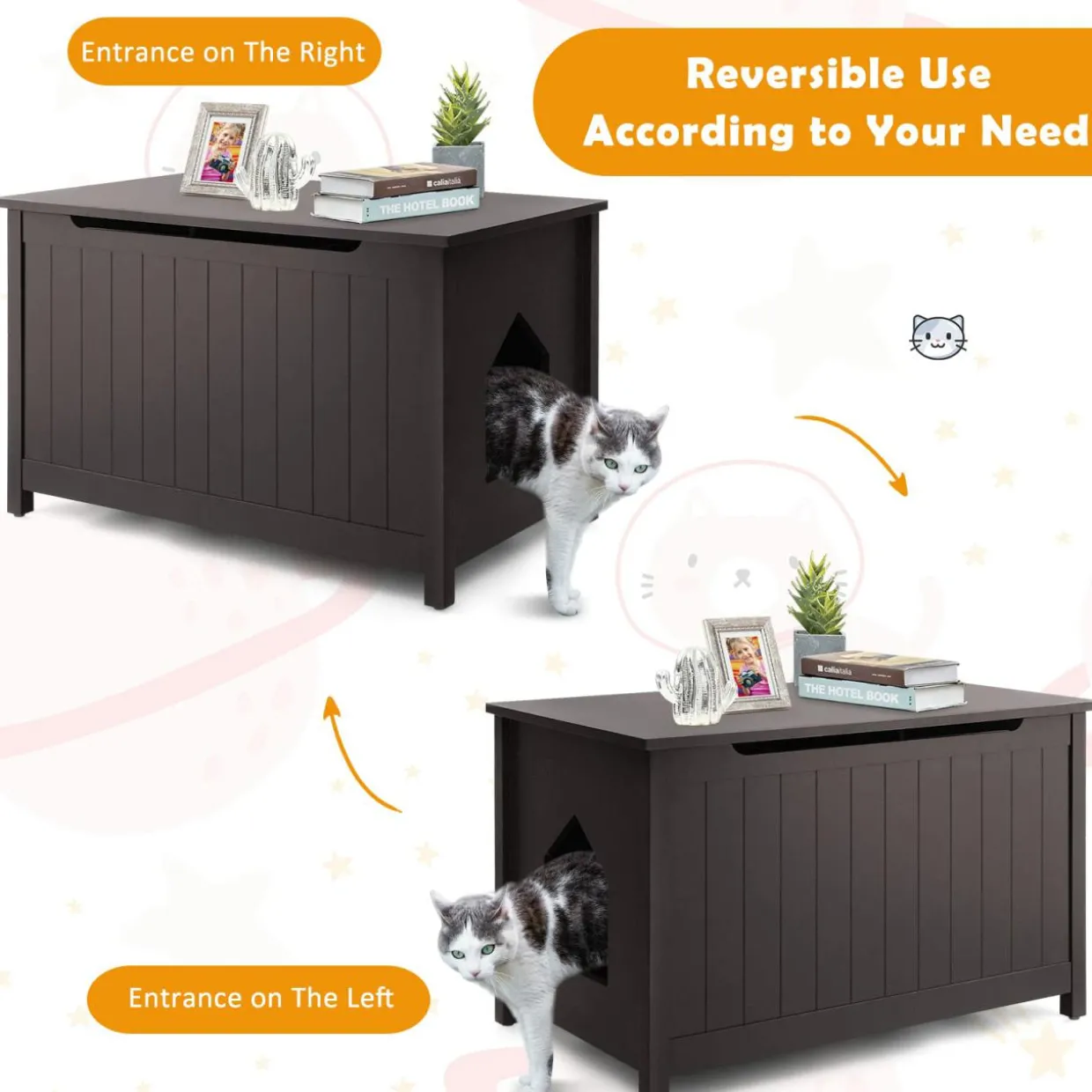 Tangkula Cat Litter Box Enclosure, Flip Top Hidden Cat Washroom with Removable Divider