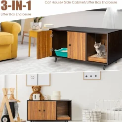 Tangkula Cat Litter Box Enclosure, Cat Washroom W/Divider