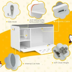 Tangkula Cat Litter Box Enclosure, Hidden Litter Box with Removable Cushion & Flip-Down Opening