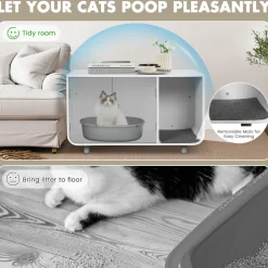 Tangkula Cat Litter Box Enclosure Furniture, Hidden Cat Washroom with Rubber Wood Legs & Mats
