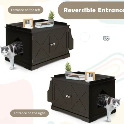Tangkula Cat Litter Box Enclosure, Wooden Cat House Side Table w/Removable Divider