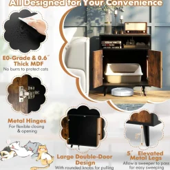 Tangkula Cat Litter Box Enclosure, 2-in-1 Cat Washroom Cabinet with Open Compartment