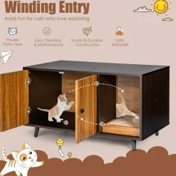 Tangkula Cat Litter Box Enclosure, Cat Washroom W/Divider
