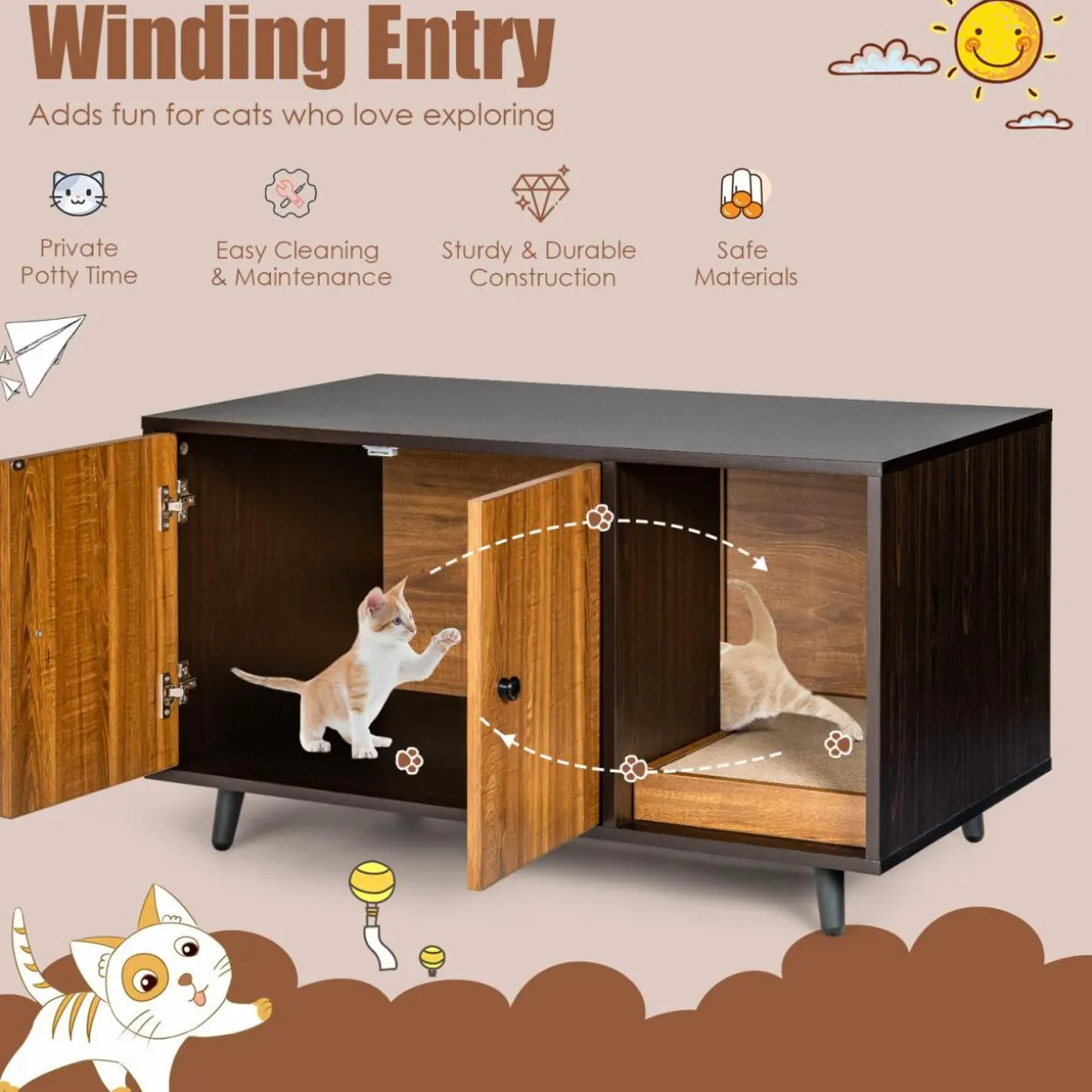 Tangkula Cat Litter Box Enclosure, Cat Washroom W/Divider
